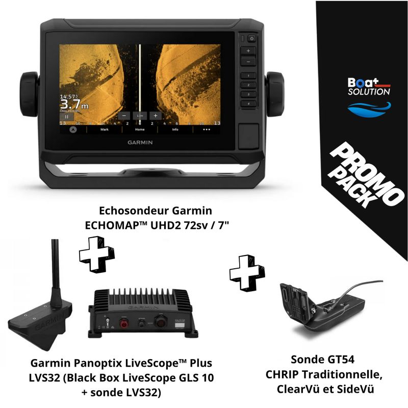 Pack Echosondeur Garmin ECHOMAP™ UHD2 72sv / 7" + Sonde GT 54 + Panoptix LiveScope™ Plus LVS32 (Black Box LiveScope GLS 10 + sonde LVS32) + Pack Echosondeur Garmin ECHOMAP™ UHD2 72sv / 7" + Sonde GT 54 + Panoptix LiveScope™ Plus LVS32 (Black Box LiveScope GLS 10 + sonde LVS32) +