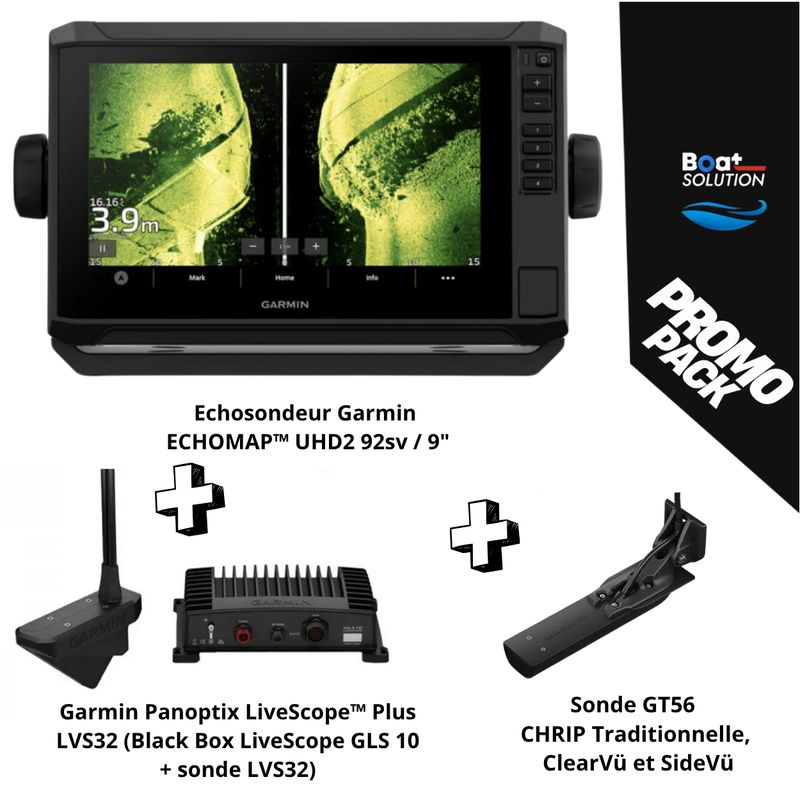 Pack Echosondeur Garmin ECHOMAP™ UHD2 92sv / 9" + Sonde GT 56 + Panoptix LiveScope™ Plus LVS32 (Black Box LiveScope GLS 10 + sonde LVS32) + Pack Echosondeur Garmin ECHOMAP™ UHD2 92sv / 9" + Sonde GT 56 + Panoptix LiveScope™ Plus LVS32 (Black Box LiveScope GLS 10 + sonde LVS32) +
