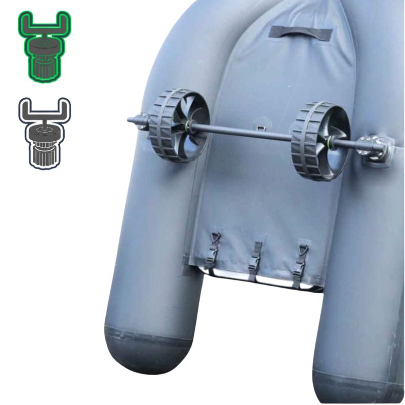 Roue de transport pour float tube avec adaptateur fixation Fasten Borika ou fixation Railblaza