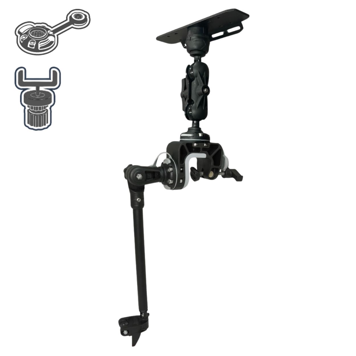 Support échosondeur avec tablette rectangulaire orientable | Fasten Borika