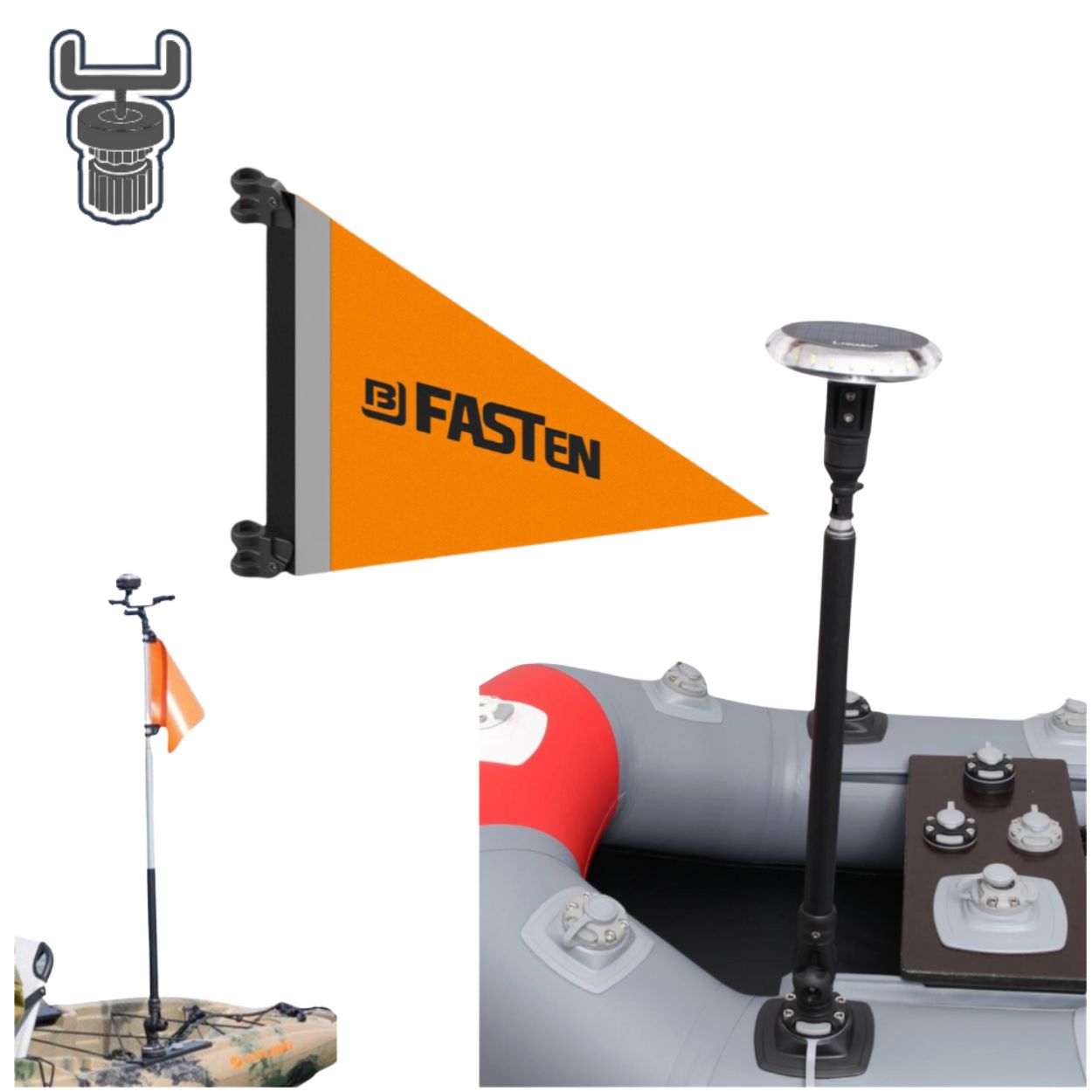 Pack feux de navigation pour bateau avec perche + Fanion de navigation orange | Fasten Borika