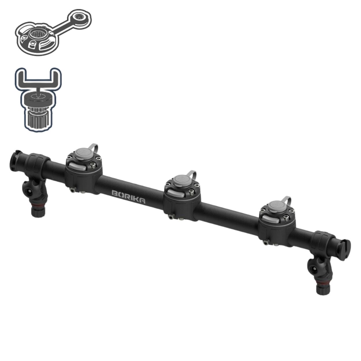 Barre de fixation 3 équipements 700 mm Noir | Fasten Borika