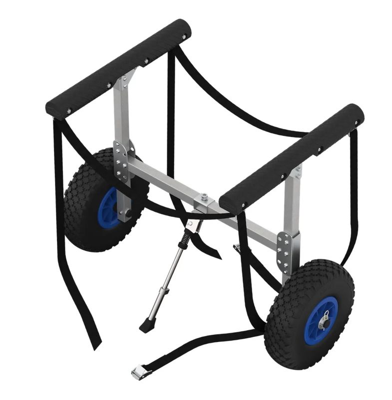 Chariot de canoë, paddle ou petit bateau pneumatique avec roues increvables noir/bleu 260