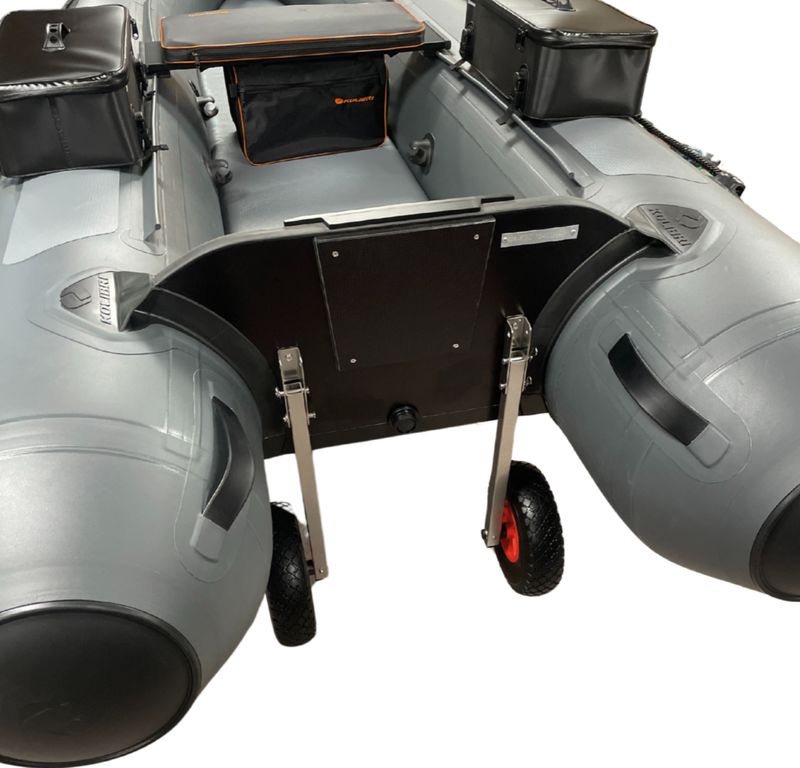 Roues de halage increvables et de mise à l'eau relevables 260 pour bateaux pneumatiques Hybrid Boat Solution France