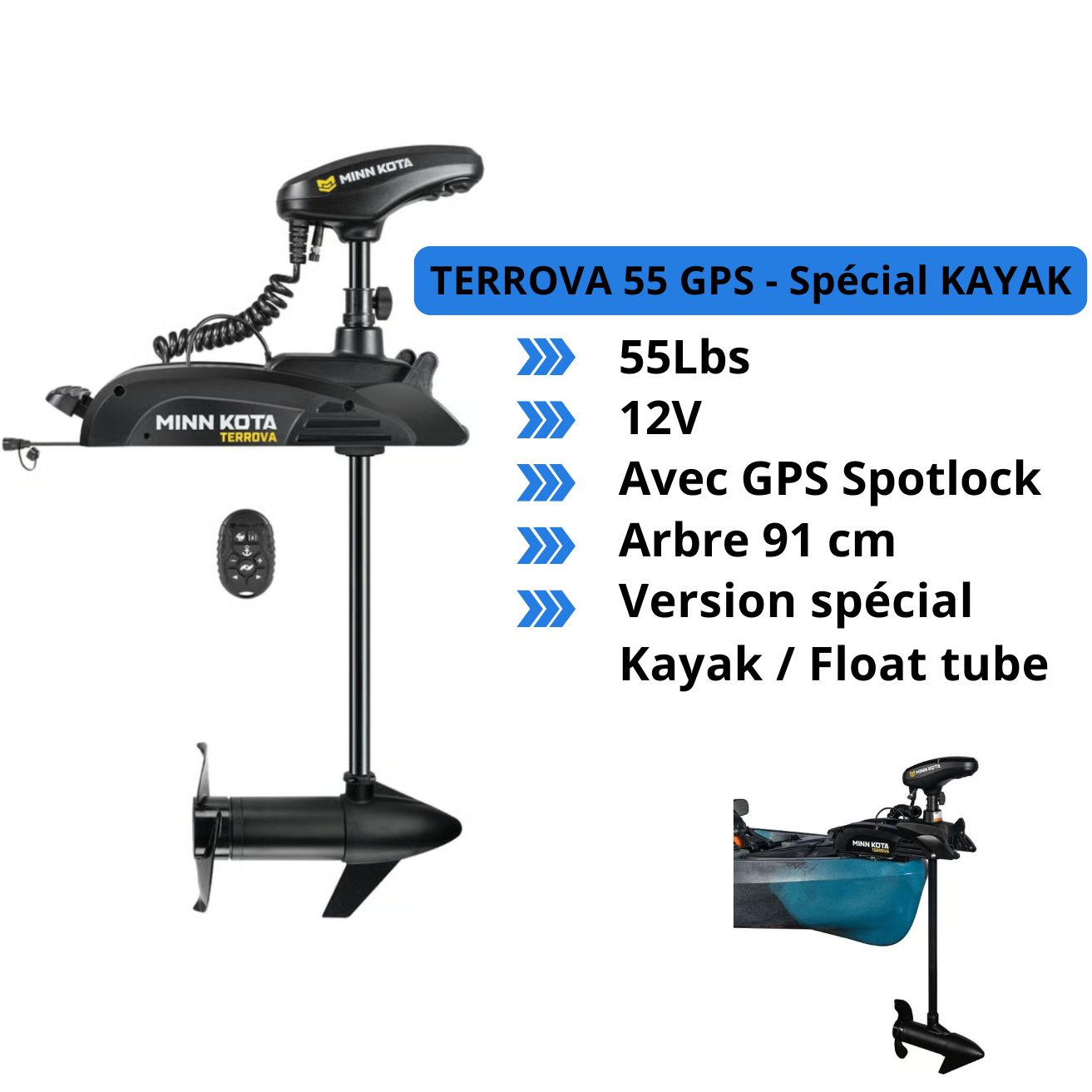Moteur électrique Minn Kota TERROVA BT spécial Kayak / float tube - GPS - 55 Lbs - 12 V