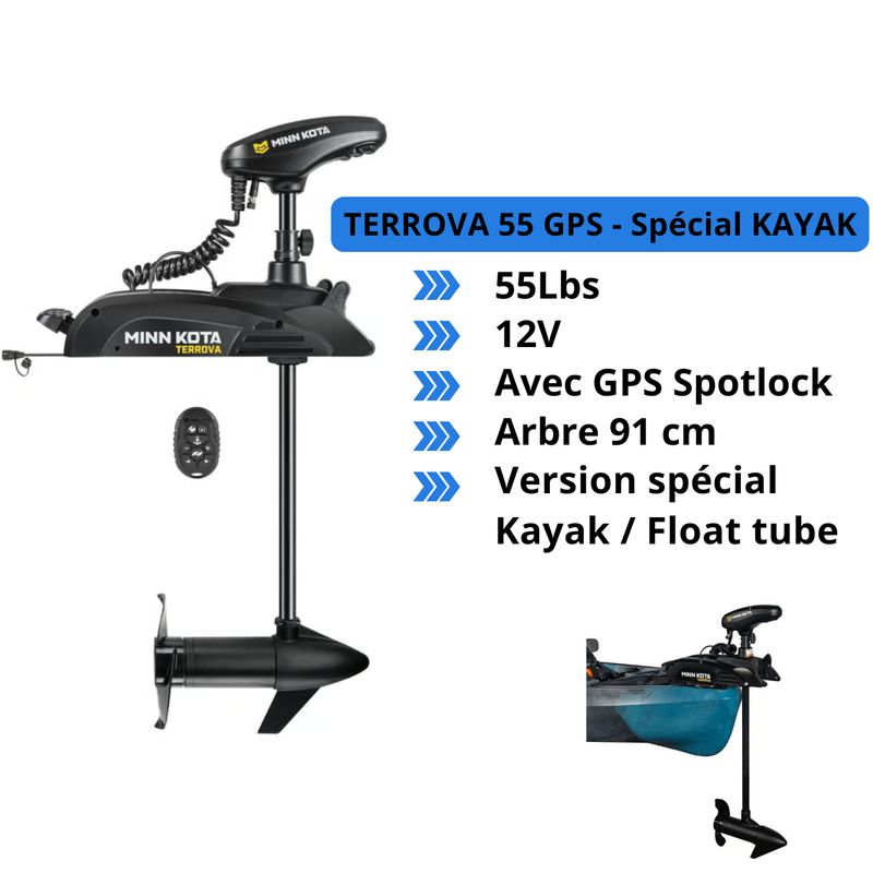 Moteur électrique Minn Kota TERROVA BT spécial Kayak / float tube - GPS - 55 Lbs - 12 V
