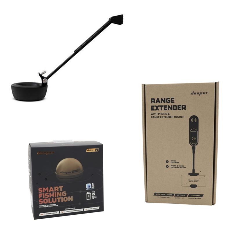 Pack Deeper sondeur CHIRP+2 avec  Amplificateur de Portée + Support pour fixation sur bateau amorceur