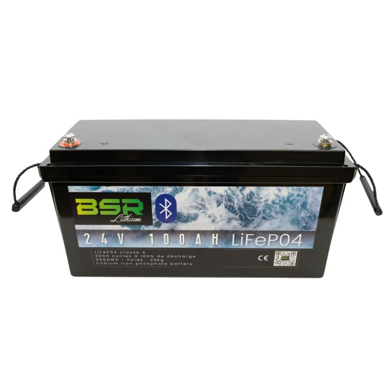Batterie Lithium BSR Bac Monobloc LifePo4 24V/100 Ah + chargeur non étanche 10A