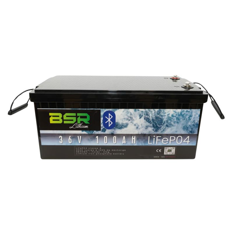 Batterie Lithium BSR Bac Monobloc LifePo4 36V/100 Ah + chargeur non étanche 10A