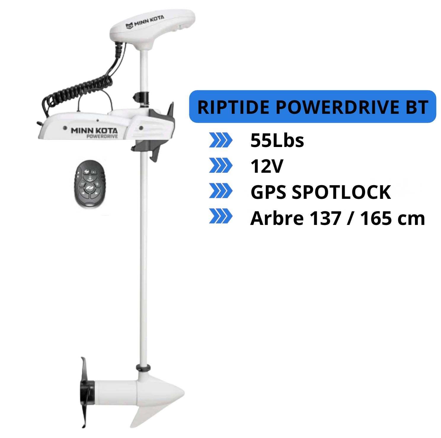 Moteur électrique Minn Kota  RIPTIDE POWERDRIVE BT 55 LBS - 12V