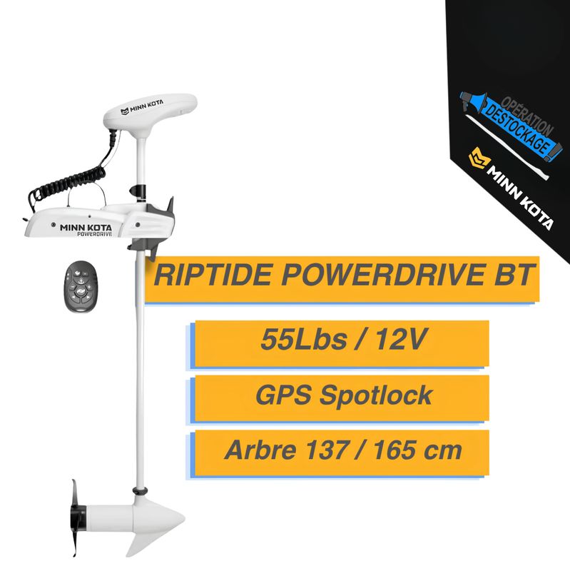 Moteur électrique Minn Kota  RIPTIDE POWERDRIVE BT 55 LBS - 12V