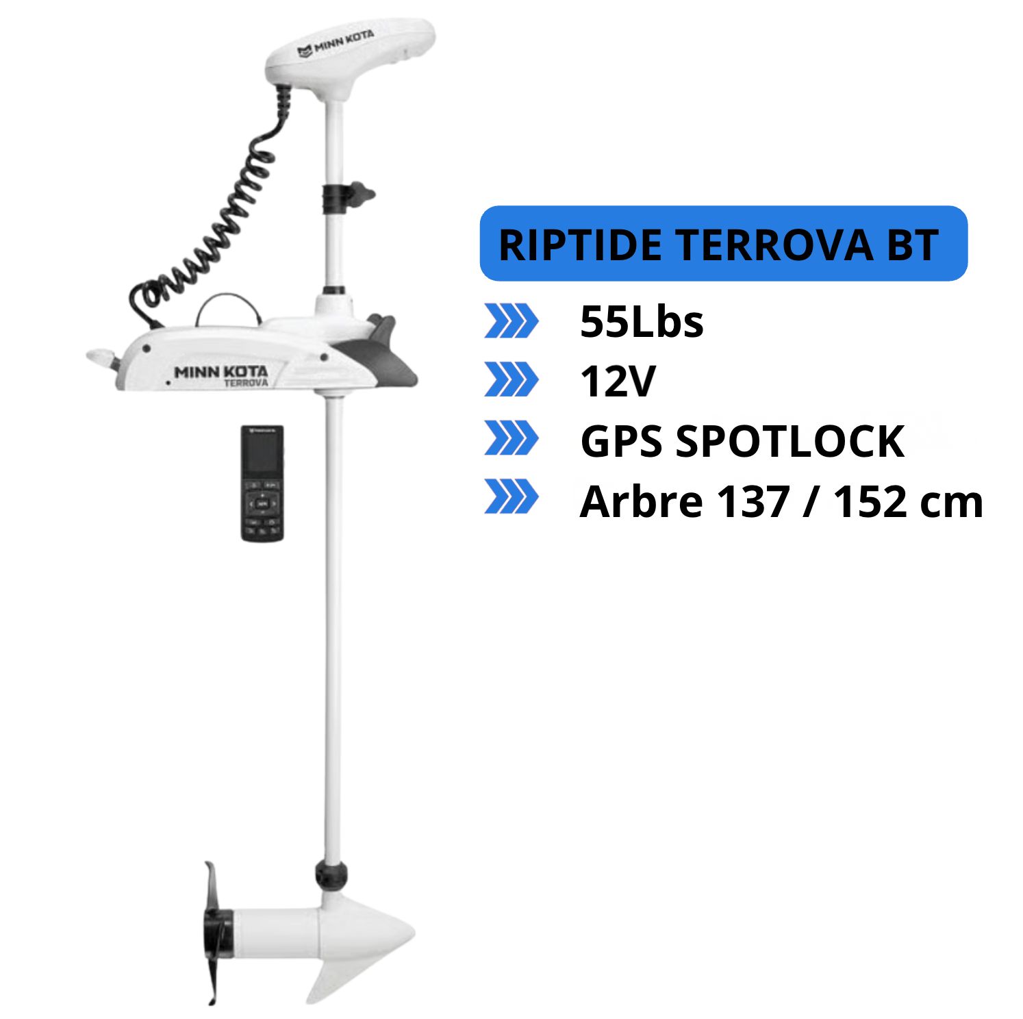 Moteur électrique Minn Kota  RIPTIDE TERROVA BT - GPS - 55 Lbs - 12 V