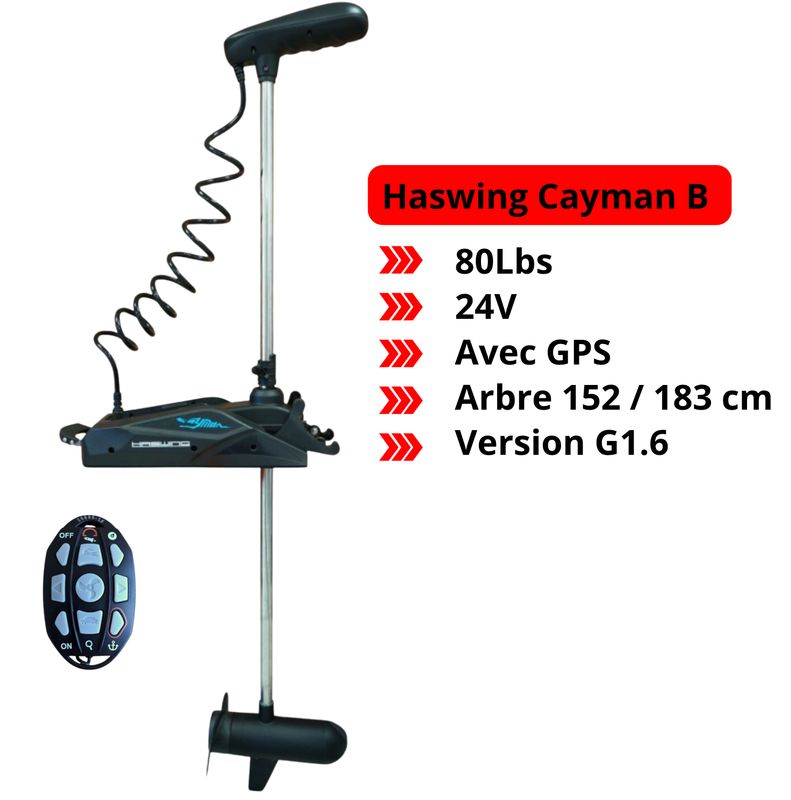 Moteur électrique HASWING Cayman B - 80 Lbs - 24 V - GPS version G1.6 - arbre 152 / 183 cm