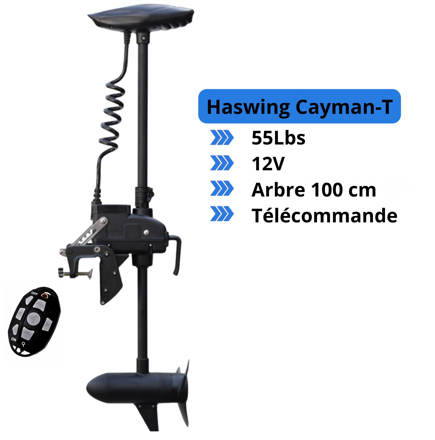 Moteur électrique Haswing Cayman-T - 55 Lbs - 12 V - arbre de 100 cm