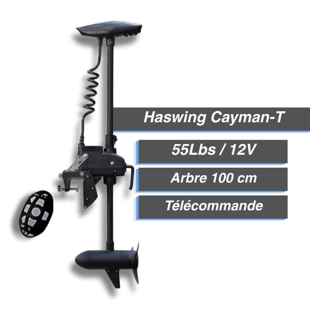 Moteur électrique Haswing Cayman-T - 55 Lbs - 12 V - arbre de 100 cm