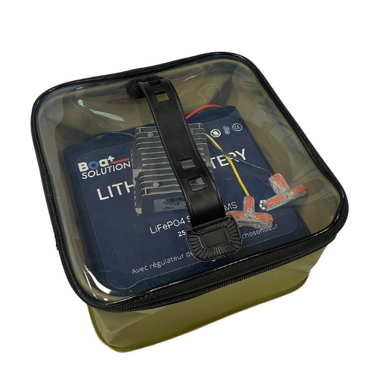 Batterie lithium Lifepo4 12V 25A avec régulateur de tension pour échosondeur Boat Solution France