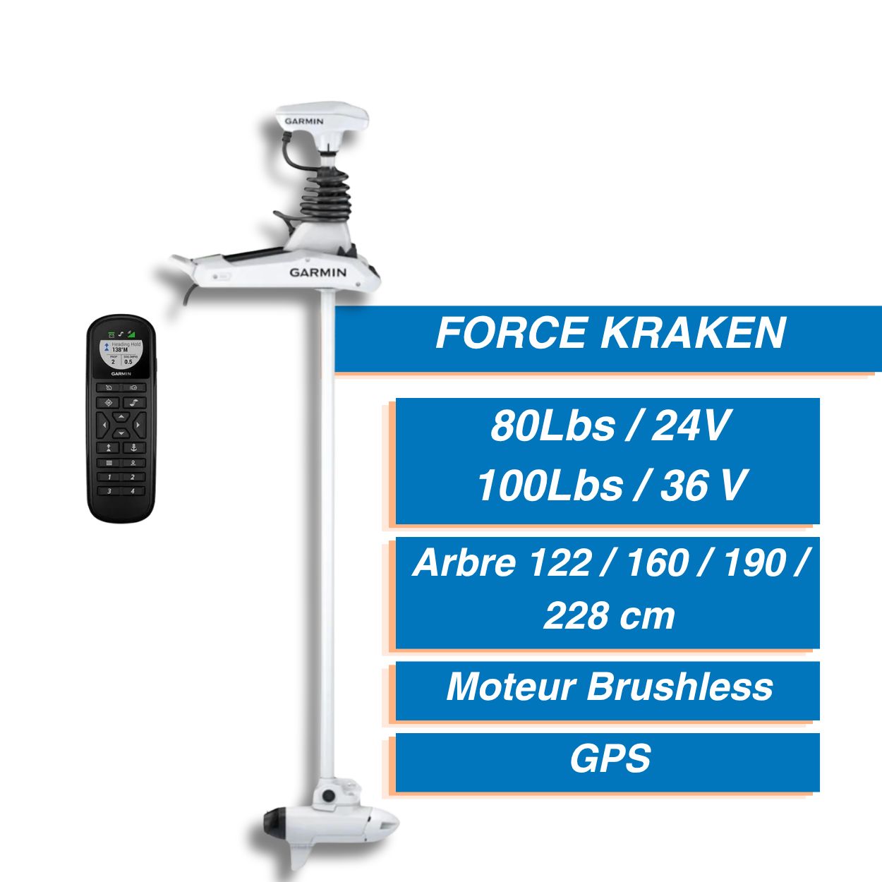 Moteur électrique avant Garmin FORCE Kraken + télécommande