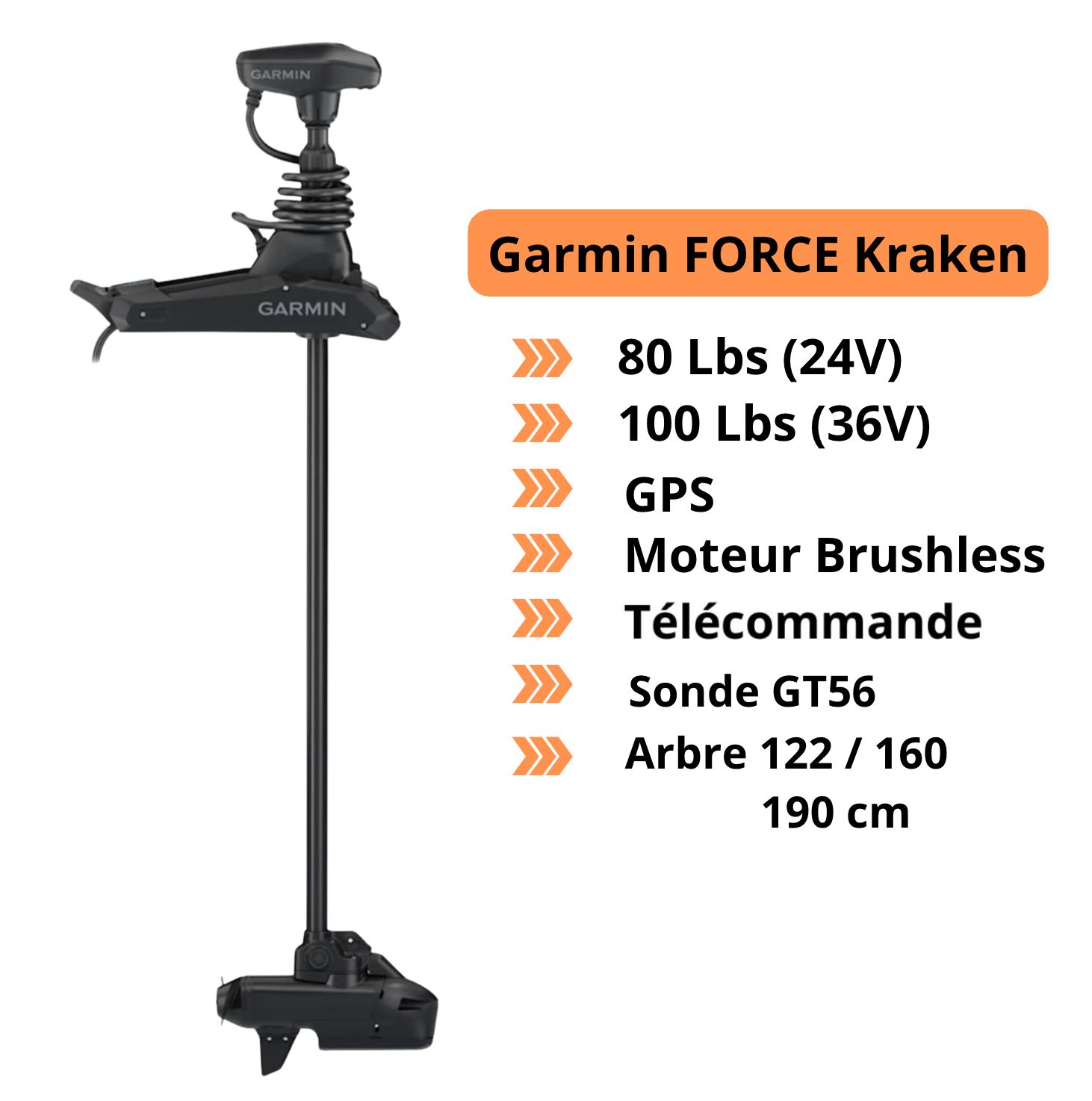 Moteur électrique avant Garmin FORCE Kraken + télécommande + sonde