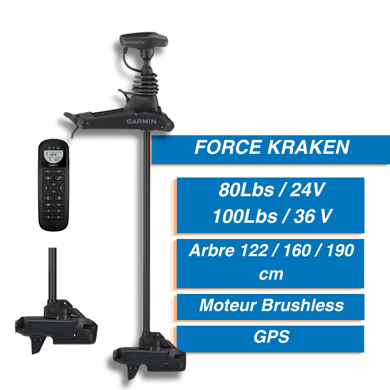 Moteur électrique avant Garmin FORCE Kraken + télécommande + sonde