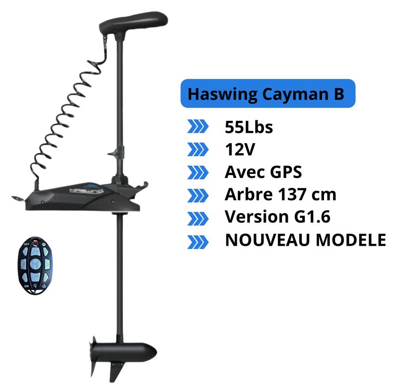 Moteur électrique HASWING Cayman-B 55 LBS - GPS -Version 1.6 137 cm - Noir