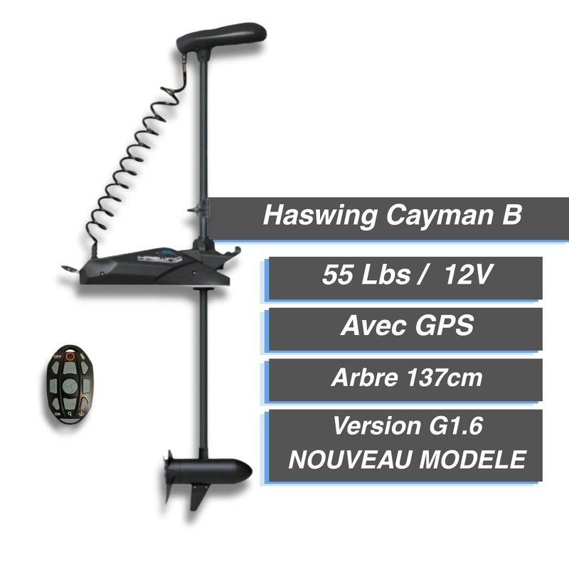 Moteur électrique HASWING Cayman-B 55 LBS - GPS -Version 1.6 137 cm - Noir