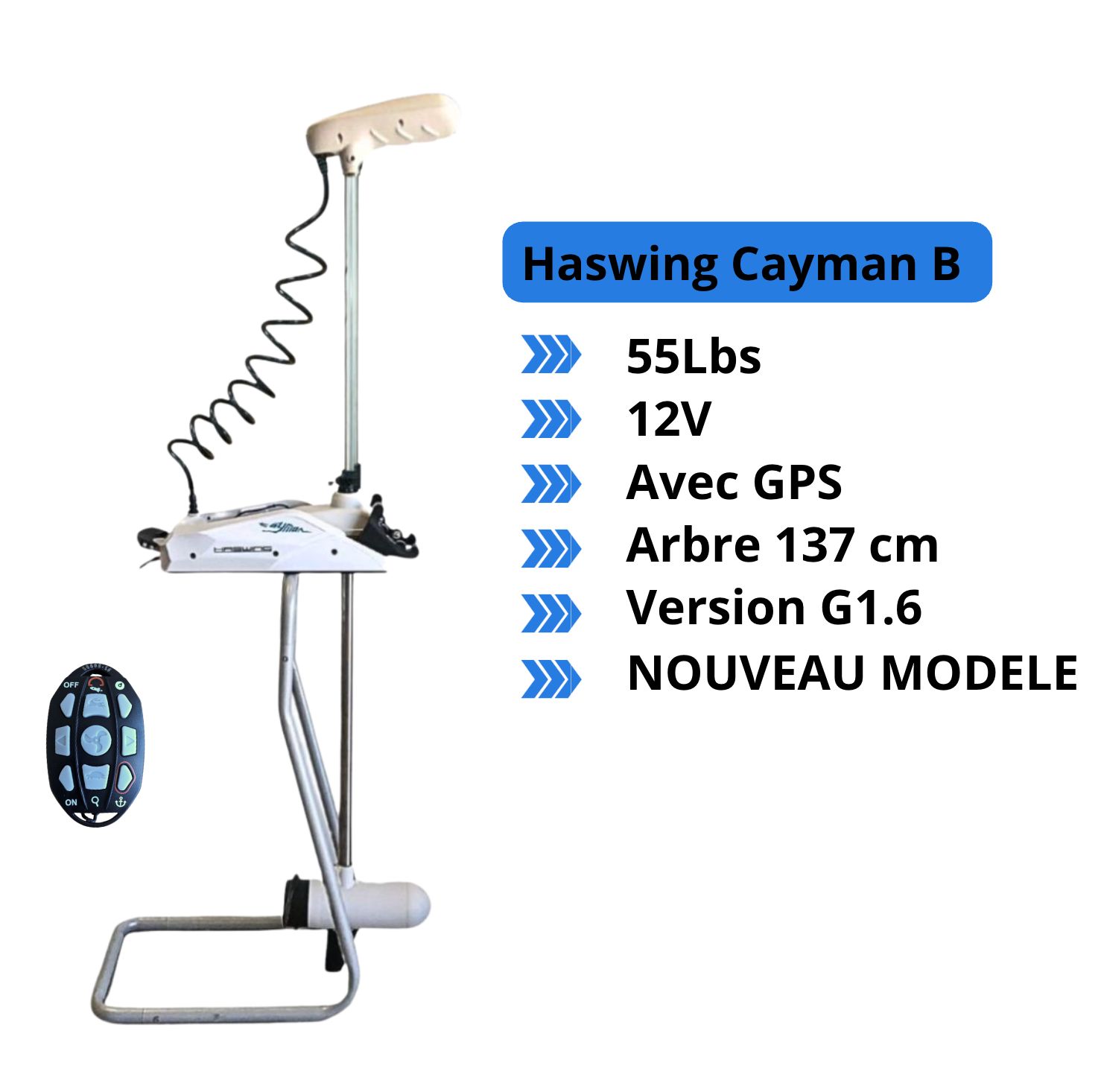 Moteur électrique HASWING Cayman-B 55 LBS - GPS -Version 1.6 137 cm - Blanc
