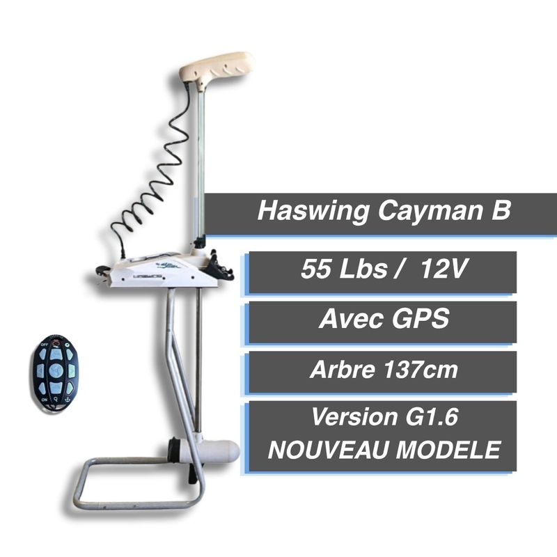 Moteur électrique HASWING Cayman-B 55 LBS - GPS -Version 1.6 137 cm - Blanc