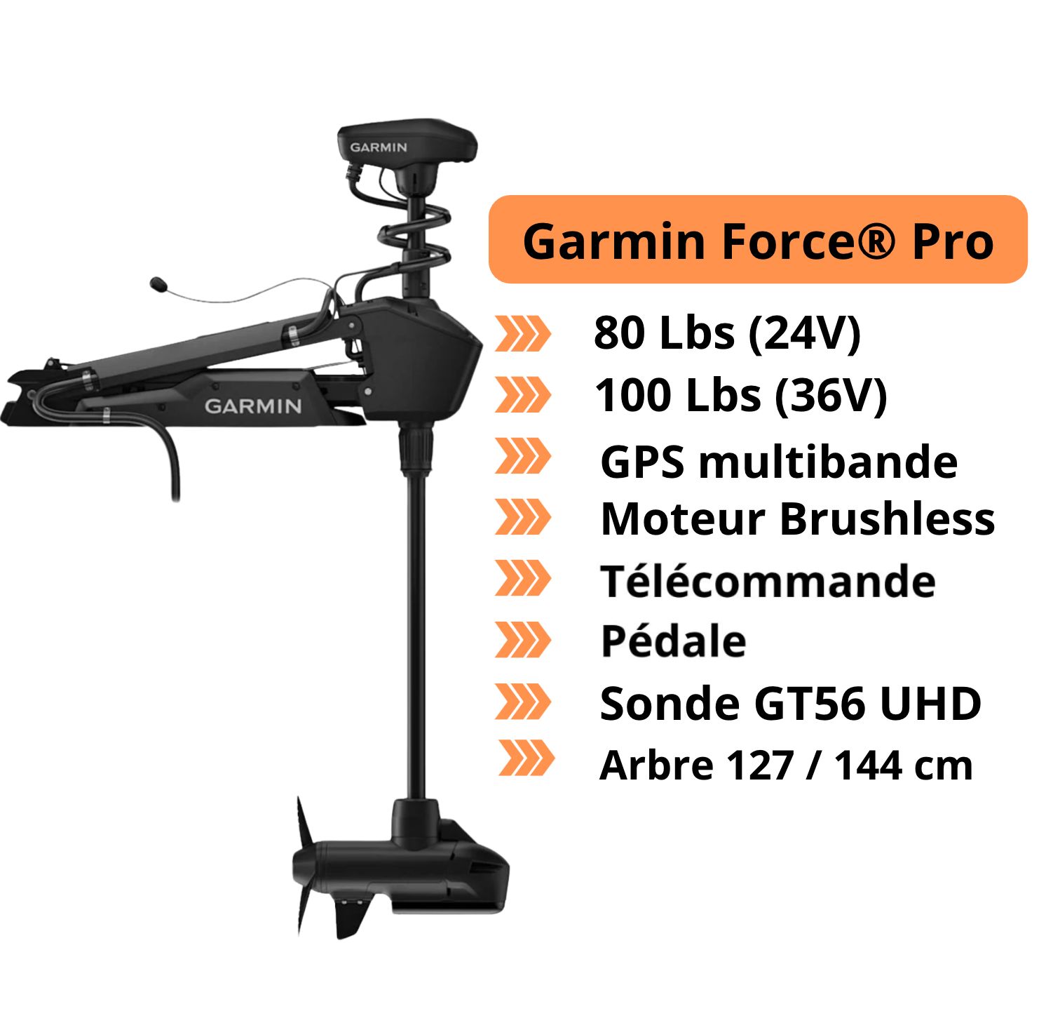 Moteur électrique avant Garmin Force®  Pro  + Pédale + sonde + télécommande