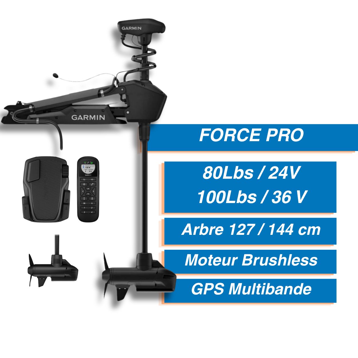 Moteur électrique avant Garmin Force®  Pro  + Pédale + sonde + télécommande