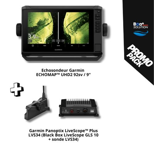 Pack Echosondeur Garmin ECHOMAP™ UHD2 92sv / 9" +  Panoptix LiveScope™ Plus LVS34 (Black Box LiveScope GLS 10 + sonde LVS34)