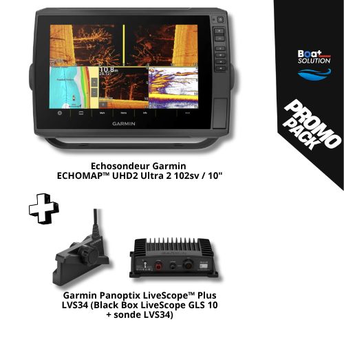 Echosondeur Garmin ECHOMAP™ Ultra 2 102sv / 10" +  Panoptix LiveScope™ Plus LVS34 (Black Box LiveScope GLS 10 + sonde LVS34)
