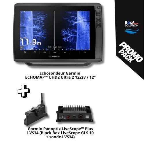 Echosondeur Garmin ECHOMAP™ Ultra 2 122sv / 12"+ Panoptix LiveScope™ Plus LVS34 (Black Box LiveScope GLS 10 + sonde LVS34)