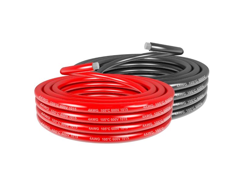 Câble électrique de 21,3mm² - 4 AWG Fil électrique de 10 m (5m noir et 5m rouge)