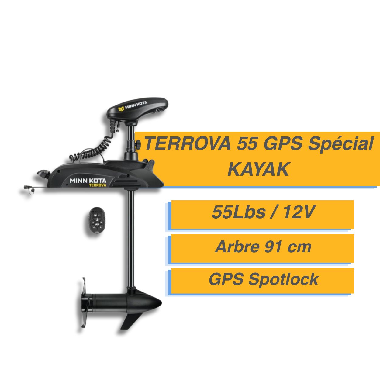 Moteur électrique Minn Kota TERROVA BT spécial Kayak / float tube - GPS - 55 Lbs - 12 V
