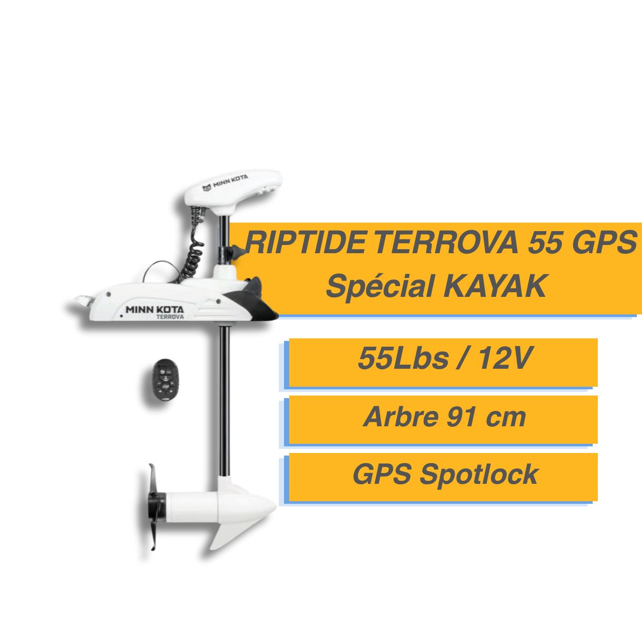 Moteur électrique Minn Kota RIPTIDE TERROVA BT spécial Kayak / float tube - GPS - 55 Lbs - 12 V