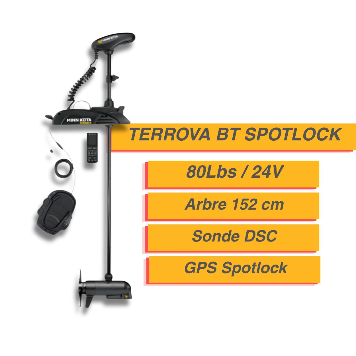 Moteur électrique Minn Kota TERROVA BT - GPS - 80 Lbs - 24 V - Sonde DSC - avec Pédale