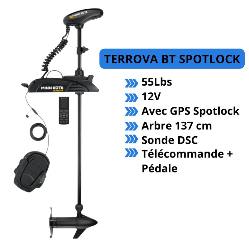 Moteur électrique Minn Kota TERROVA BT - GPS - 55 Lbs - 12 V  - Sonde DSC - avec Pédale
