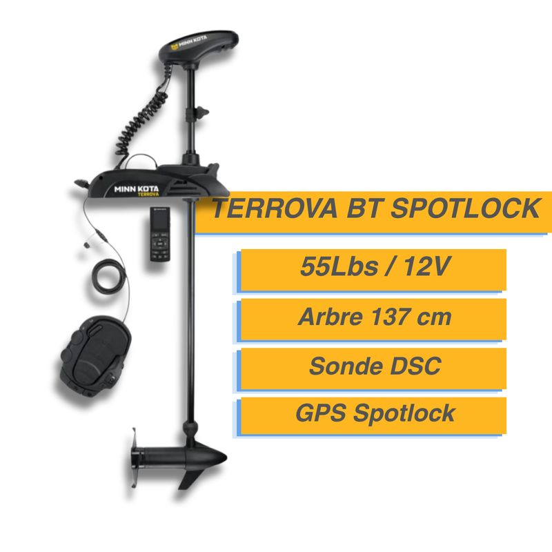 Moteur électrique Minn Kota TERROVA BT - GPS - 55 Lbs - 12 V  - Sonde DSC - avec Pédale