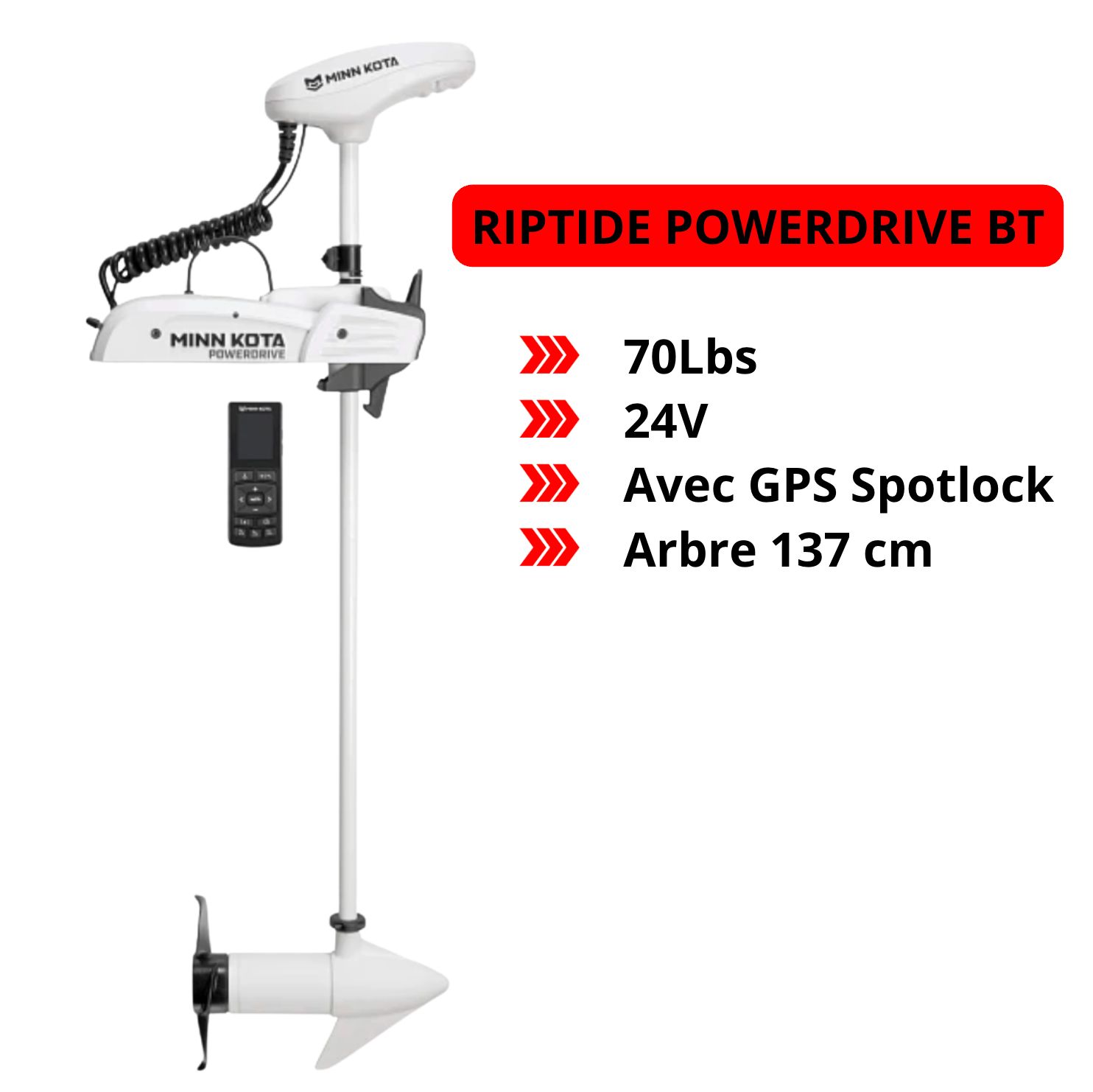Moteur électrique Minn Kota  RIPTIDE POWERDRIVE BT 70 LBS - 24 V