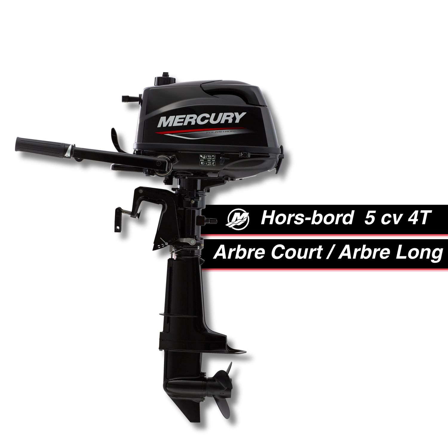 Moteur thermique hors-bord Mercury 5 cv - 4T - barre franche