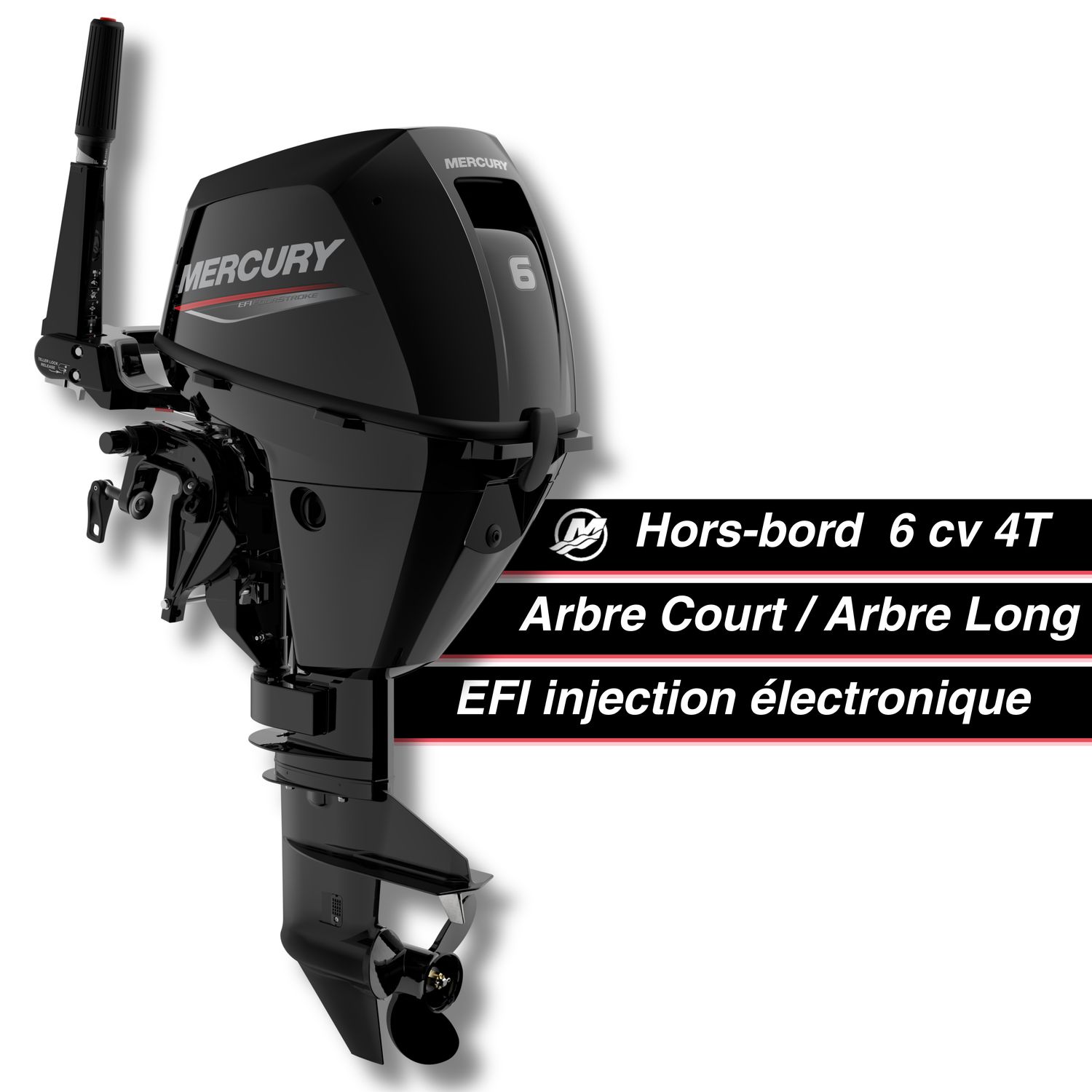 Moteur thermique hors-bord Mercury 6 cv - 4T - EFI - barre franche