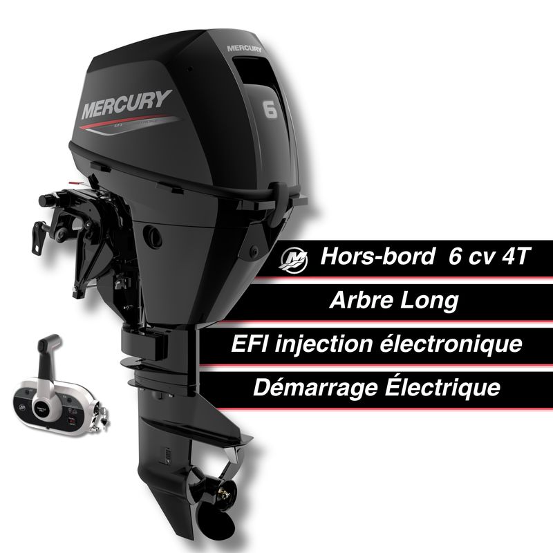 Moteur thermique hors-bord Mercury 6 cv - 4T - EFI - commande à distance - démarrage électrique