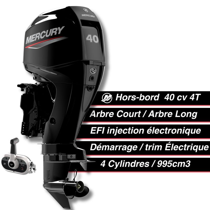 Moteur thermique hors-bord Mercury 40 cv - 4T - EFI - commande à distance - démarrage électrique - trim électrique