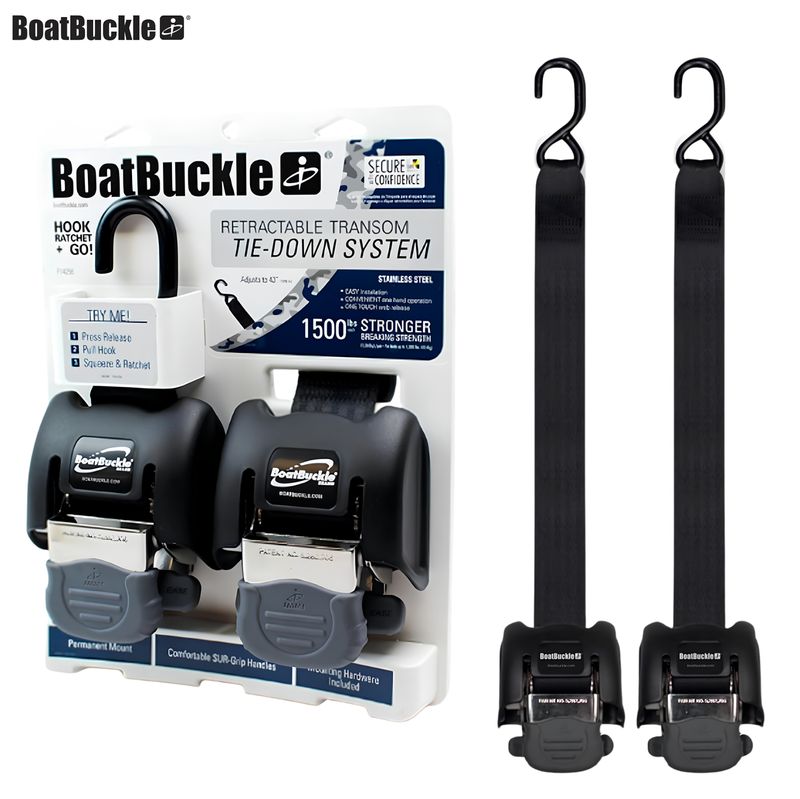 Lot de 2 sangles d’arrimage automatiques à enrouleur G2 – 50 mm × 108 cm – Résistance 1 250 kg par sangle | BoatBuckle