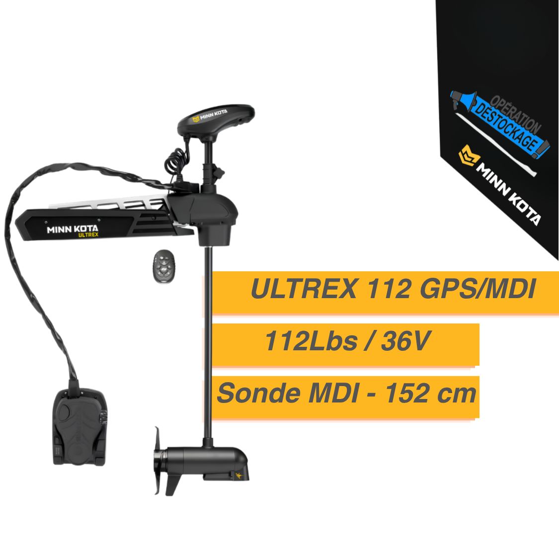 Moteur électrique Minn Kota ULTREX 112 GPS/MDI - 112 Lbs - 36Vcc - Sonde MDI - 152 cm
