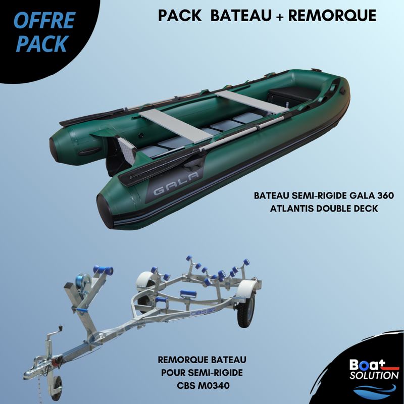 Pack Bateau semi-rigide GALA 360 Atlantis double deck + Remorque bateau pour semi-rigide CBS M0340