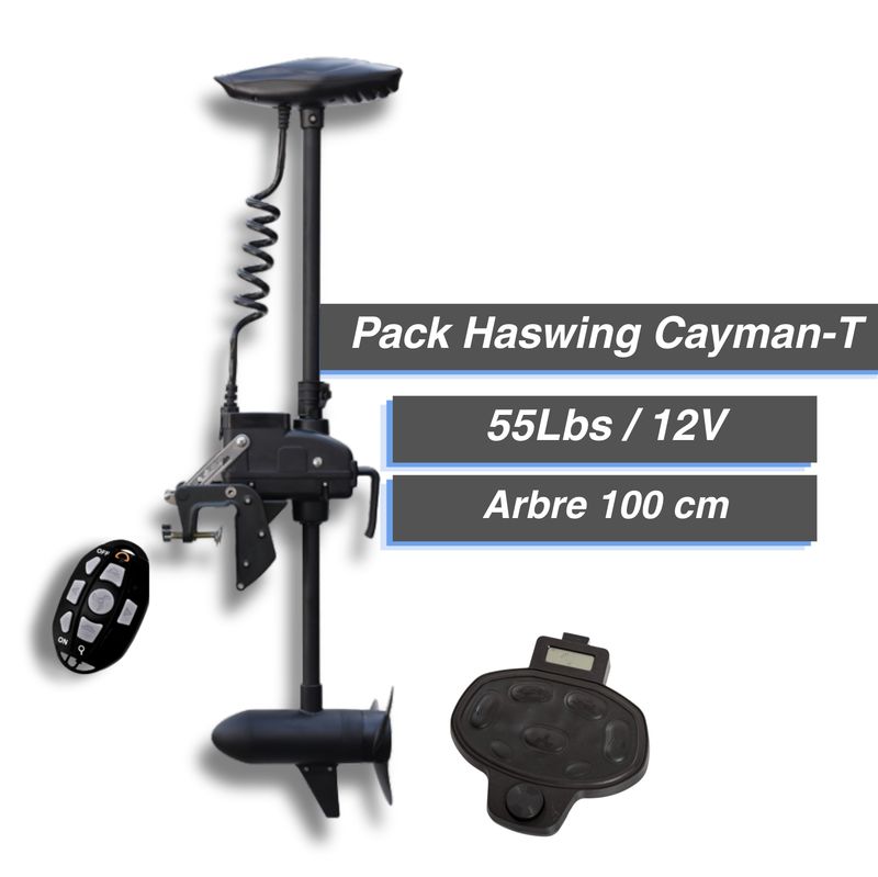 Pack Moteur électrique Haswing Cayman-T - 55 Lbs - 12 V - arbre de 100 cm + commande à pédale