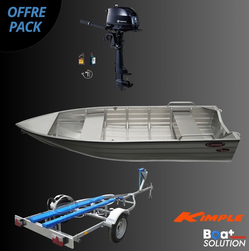 Pack Barque KIMPLE Hunter 370 – Finition Aluminium + Remorque CBS B0340 + Moteur Tohatsu 6 CV