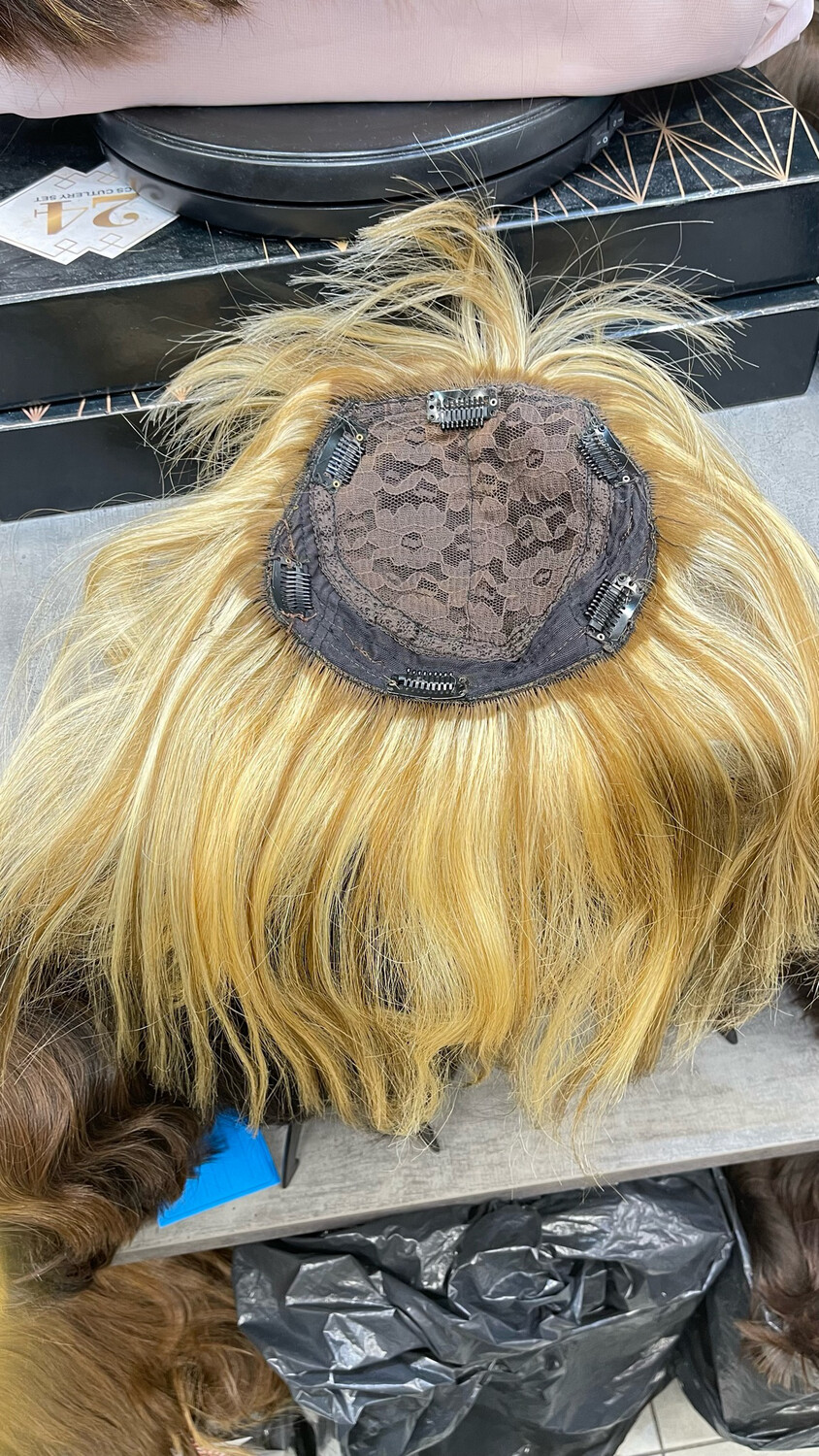 תוספת שיער יחידת שיער כיפה עם קליפסים צבה בלונד חדשה#2992