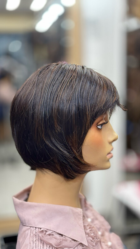 פאה קצרה חדשה שיער טבעי מעוצבת יפה צבע כהה#3317